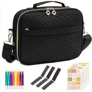 Black Quilted Travel Organizer Crossbody Bag